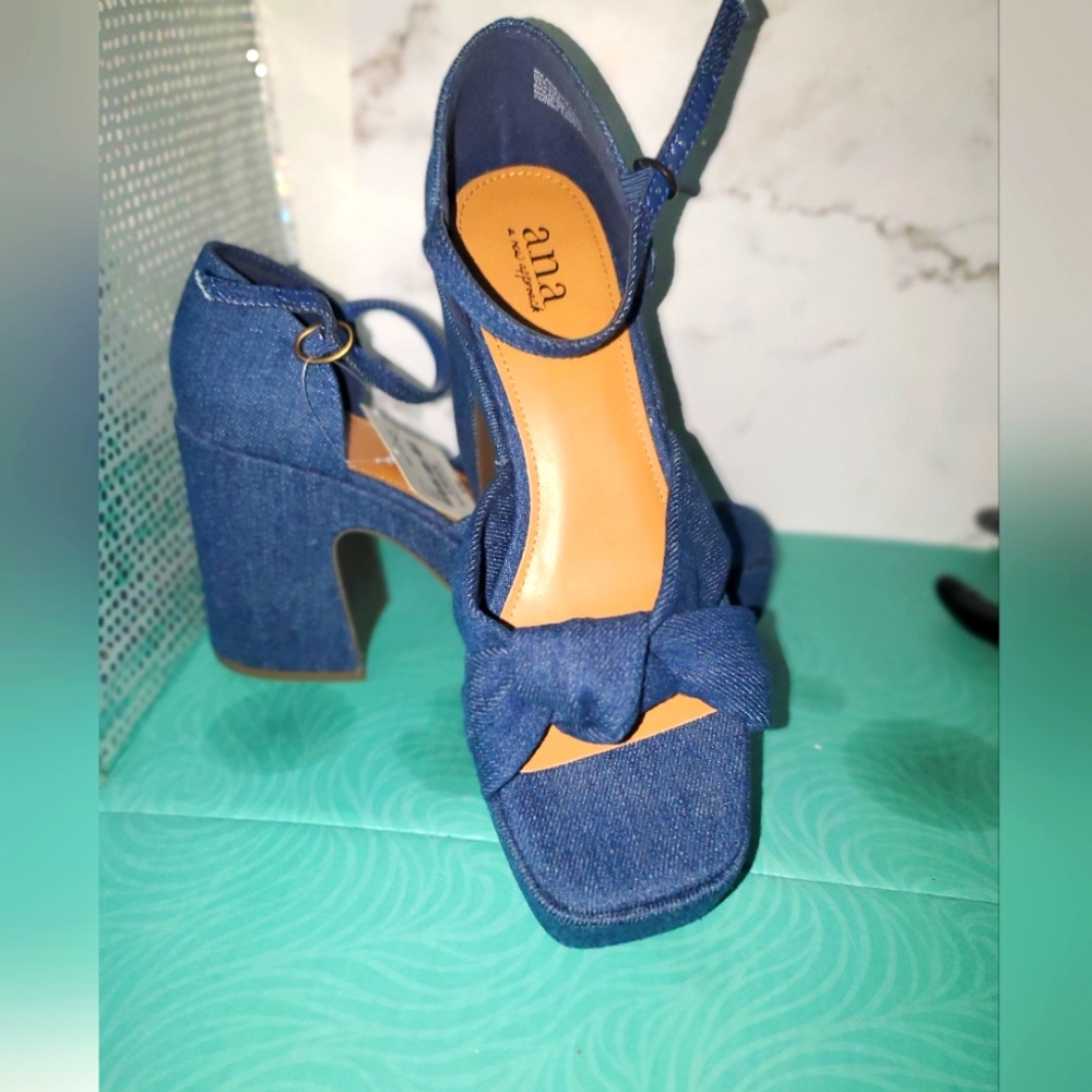 Denim open toe platform